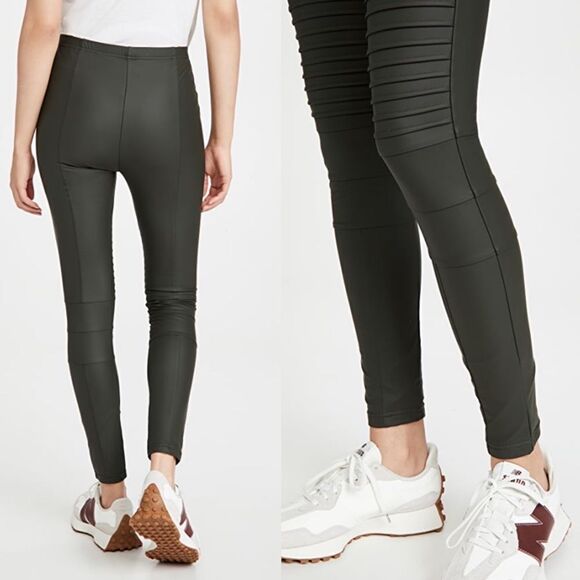 Plush Fleece Lined Liquid Faux Leather Moto Leggings in Army Green L - Picture 3 of 6